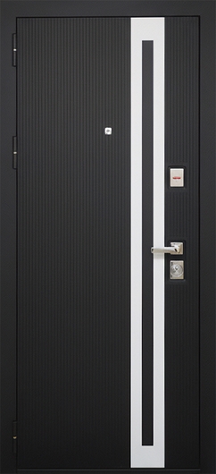 Входная дверь с черными панелями МДФ с белой вертикальной вставкой